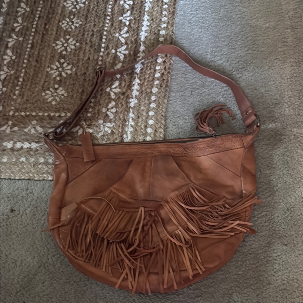 NWT cut n’ paste tan Leather Fringe Shoulder Bag